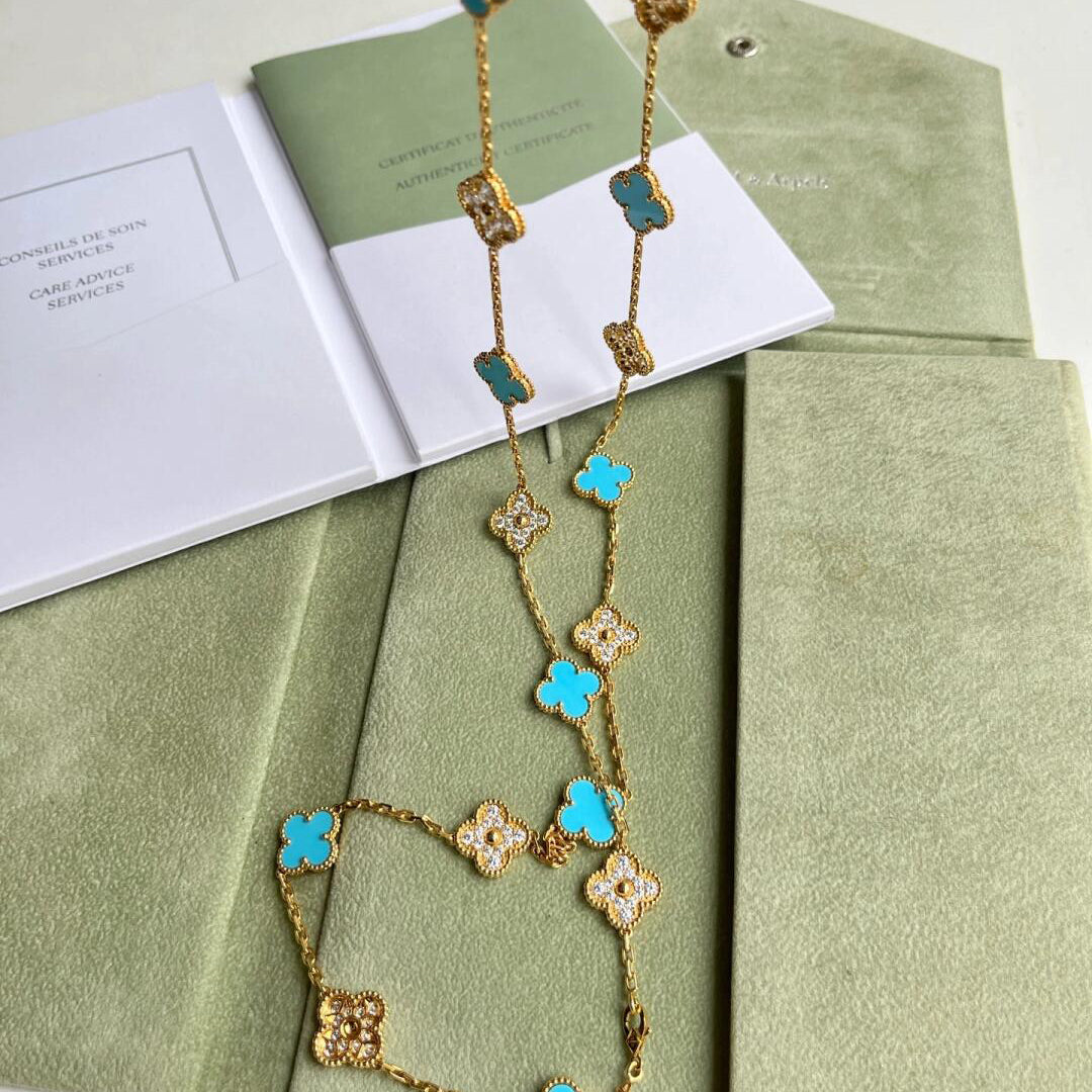[Royal Jewellery]CLOVER 20 MOTIFS TURQUOISE DIAMOND NECKLACE