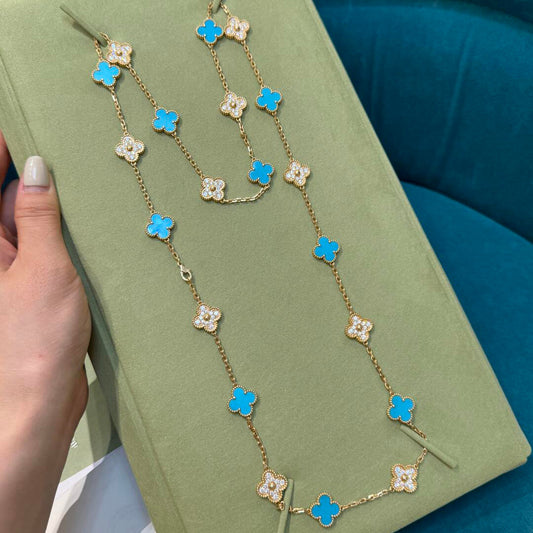 [Royal Jewellery]CLOVER 20 MOTIFS TURQUOISE DIAMOND NECKLACE