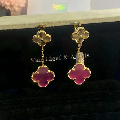 [Royal]NEW CLOVER 2 MOTIF PINK ENAMEL EARRINGS