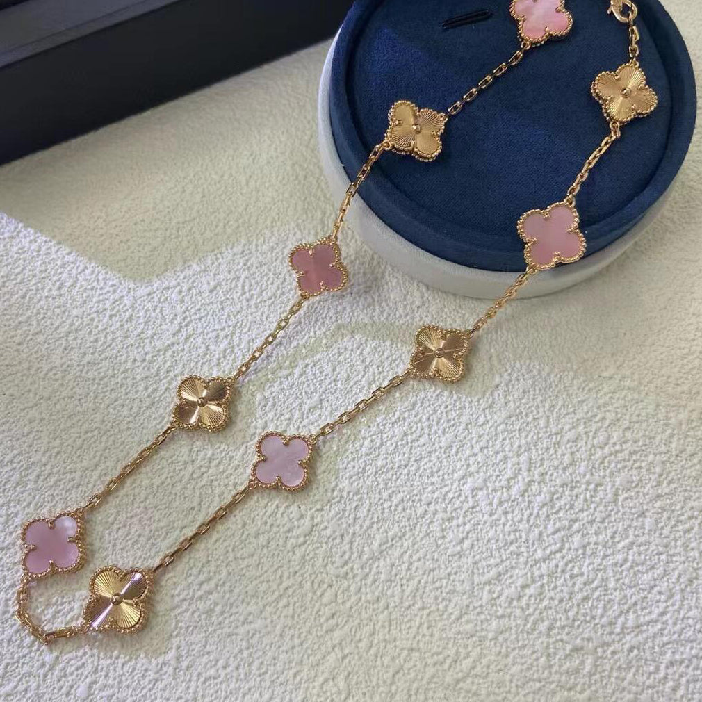 [Royal]CLOVER 10 MOTIFS  LASER PINK MOP NECKLACE