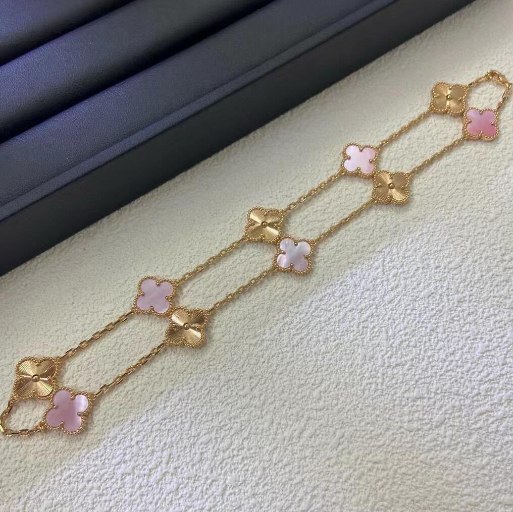 [Royal]CLOVER 10 MOTIFS  LASER PINK MOP NECKLACE