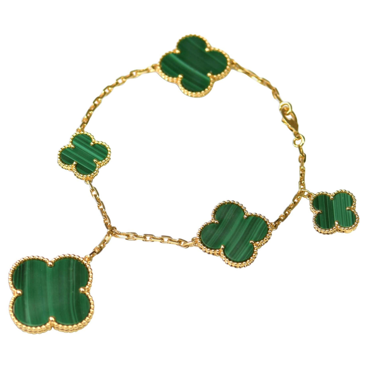 [Royal Jewellery]MAGIC CLOVER MALACHITE GOLD BRACELET 5 MOTIFS