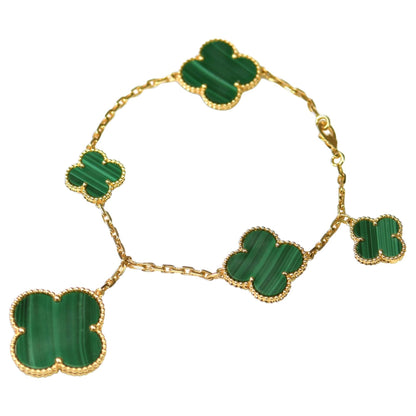 [Royal Jewellery]MAGIC CLOVER MALACHITE GOLD BRACELET 5 MOTIFS