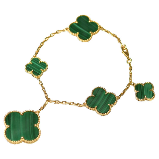 [Royal Jewellery]MAGIC CLOVER MALACHITE GOLD BRACELET 5 MOTIFS