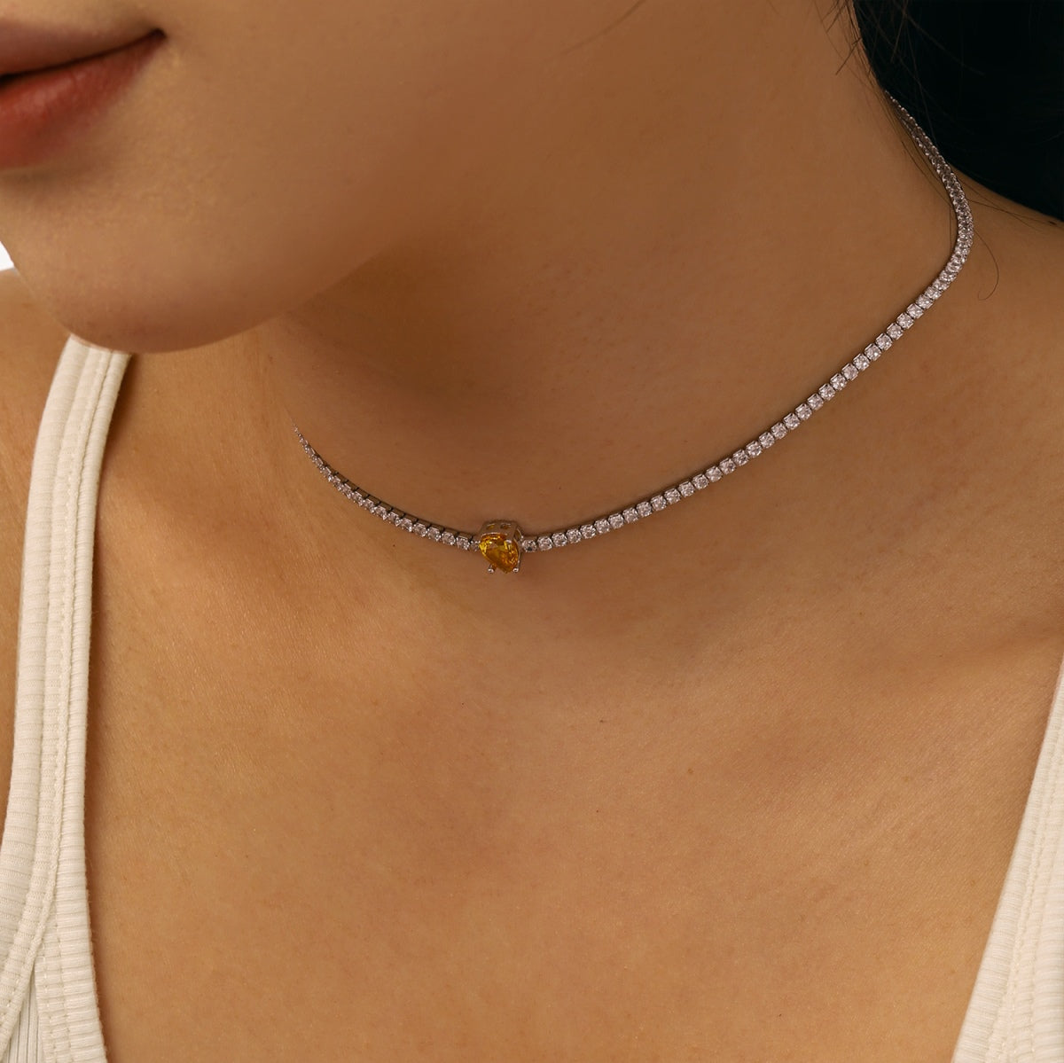 [Royal Jewellery]1.0 carat Unique Pear Cut Tennis Necklace