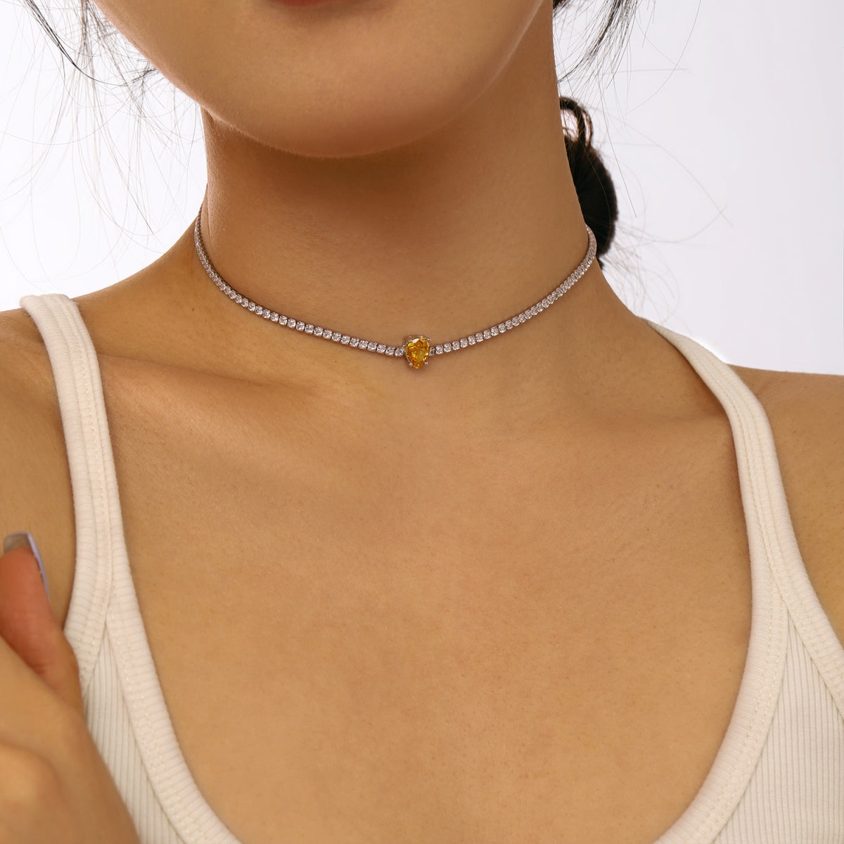 [Royal Jewellery]1.0 carat Unique Pear Cut Tennis Necklace