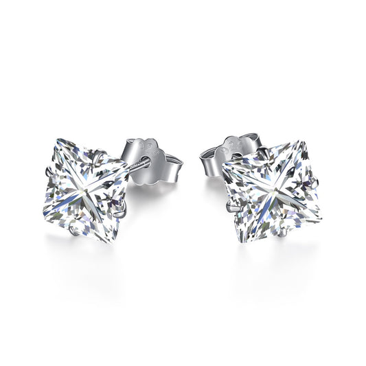 [Royal Jewellery]Stylish Shiny Square Center Stone Stud Earrings