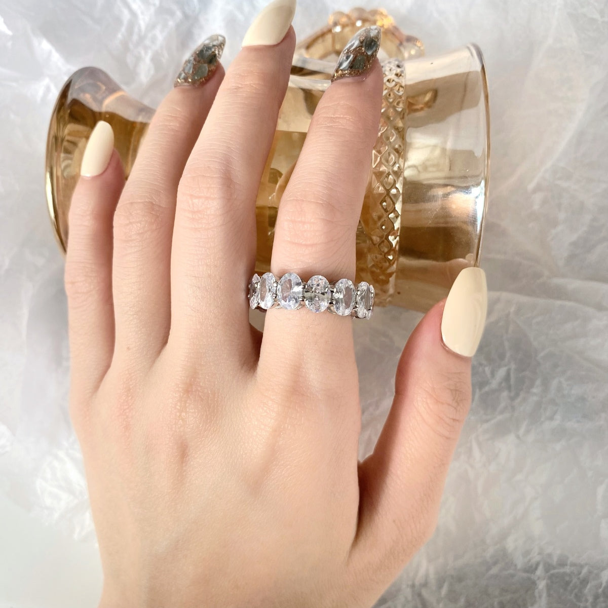 [Royal Jewellery]Dainty Elongated Cushion Cut Tennis Ring
