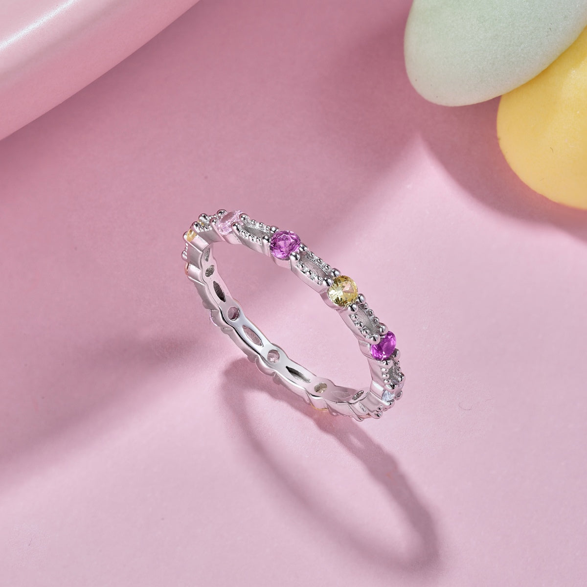 [Royal Jewellery]Sparkling Colorful Round Cut Tennis Ring