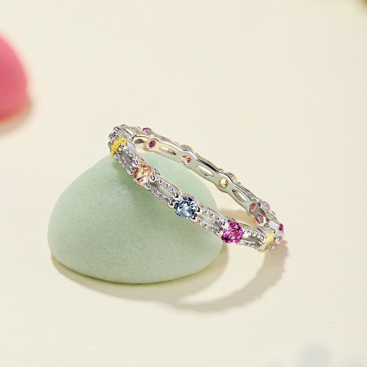 [Royal Jewellery]Sparkling Colorful Round Cut Tennis Ring