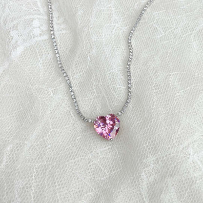 [Royal Jewellery]8.0 Carat Versatile Colorful Sweet Heart-Shaped Tennis Necklace