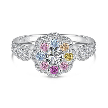 [Royal Jewellery]Delicate Colorful Round Cut Flower Shape Wedding Ring