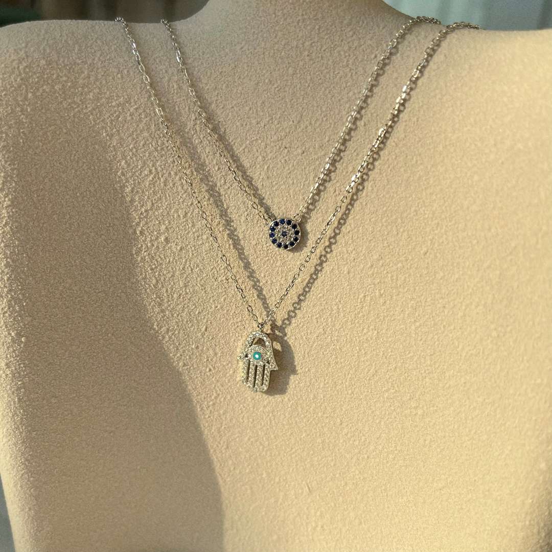 [Royal Jewellery]Demon Eye Hamsa Palm Necklace