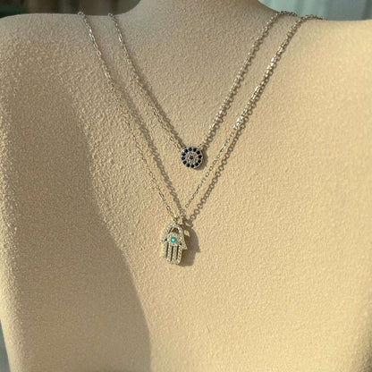 [Royal Jewellery]Demon Eye Hamsa Palm Necklace