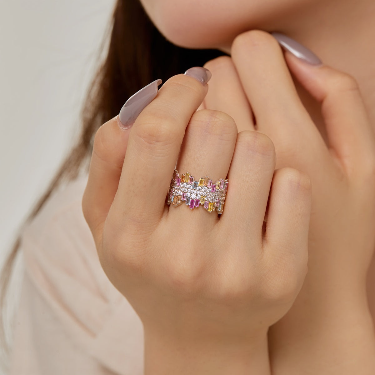[Royal Jewellery]Luxurious Colorful Radiant Cut Daily Ring