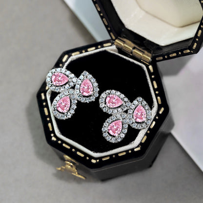 [Royal Jewellery]Ornate Flower Shape Pear Cut Lover Earrings