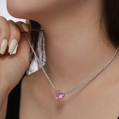 [Royal Jewellery]8.0 Carat Versatile Colorful Sweet Heart-Shaped Tennis Necklace