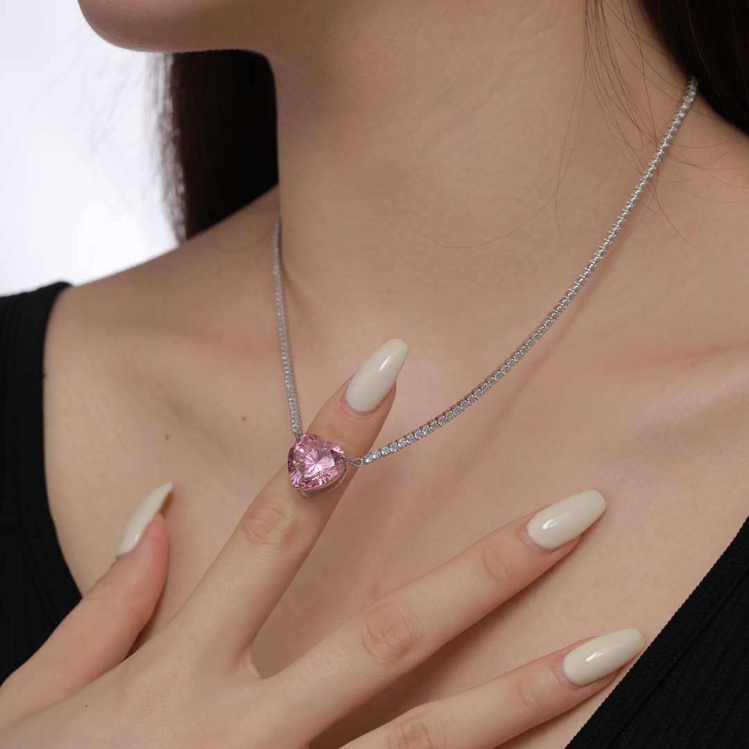 [Royal Jewellery]8.0 Carat Versatile Colorful Sweet Heart-Shaped Tennis Necklace