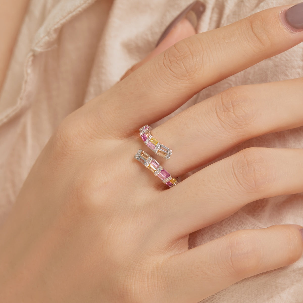 [Royal Jewellery]Charming Colorful Radiant Cut Adjustable Daily Ring