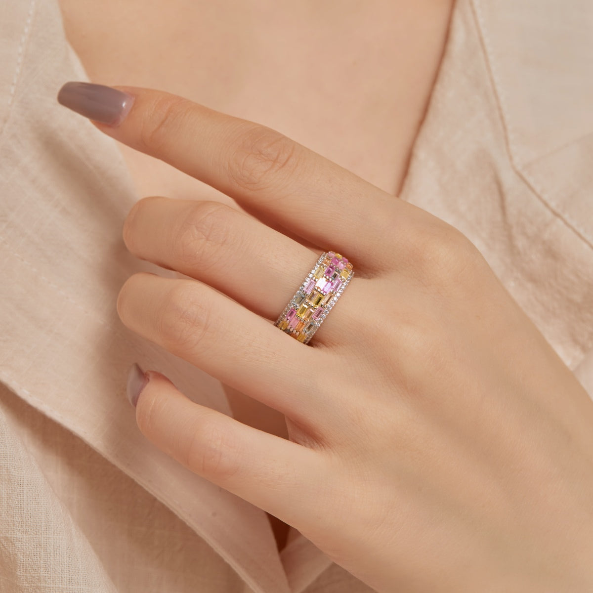 [Royal Jewellery]Radiant Colorful Radiant Cut Daily Ring