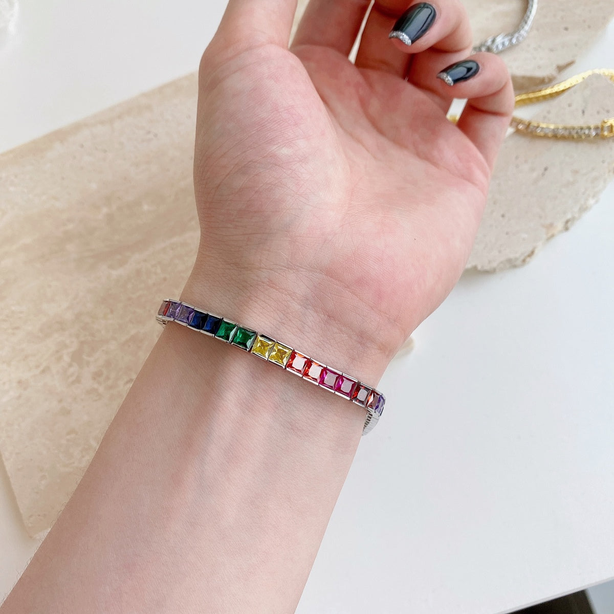 [Royal Jewellery]Radiant Colorful Princess Cut Tennis Bracelet