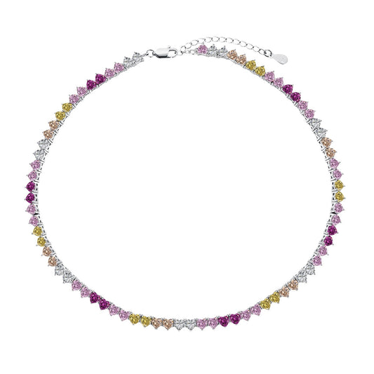 [Royal Jewellery]Sparkling Colorful Full Heart Tennis Necklace
