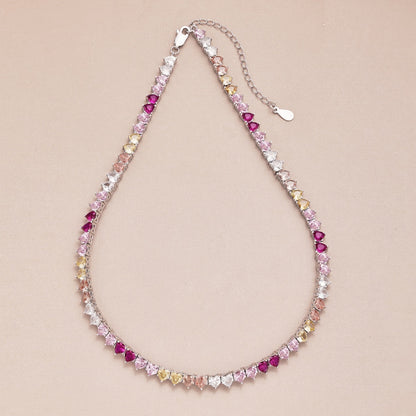 [Royal Jewellery]Sparkling Colorful Full Heart Tennis Necklace
