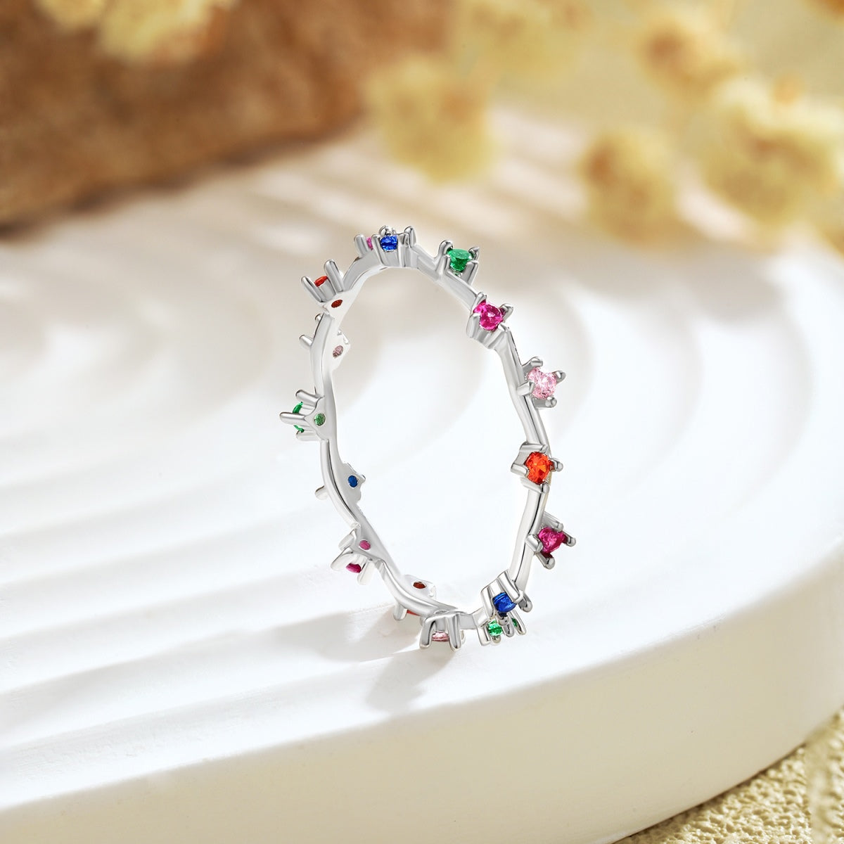 [Royal Jewellery]Radiant Colorful Round Cut Daily Ring