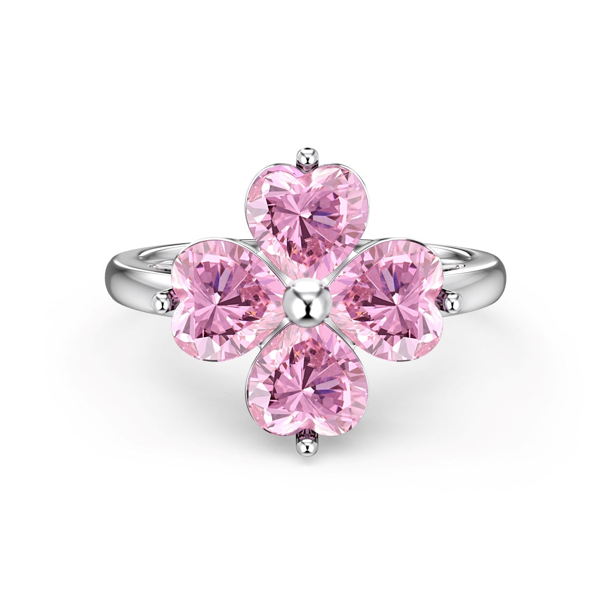[Royal Jewellery]Heart-shaped Four-Leaf Clover Ball Ring