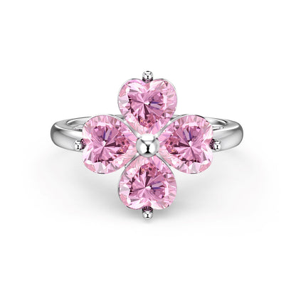 [Royal Jewellery]Heart-shaped Four-Leaf Clover Ball Ring