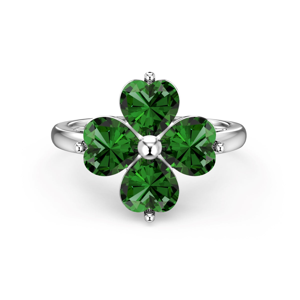 [Royal Jewellery]Heart-shaped Four-Leaf Clover Ball Ring