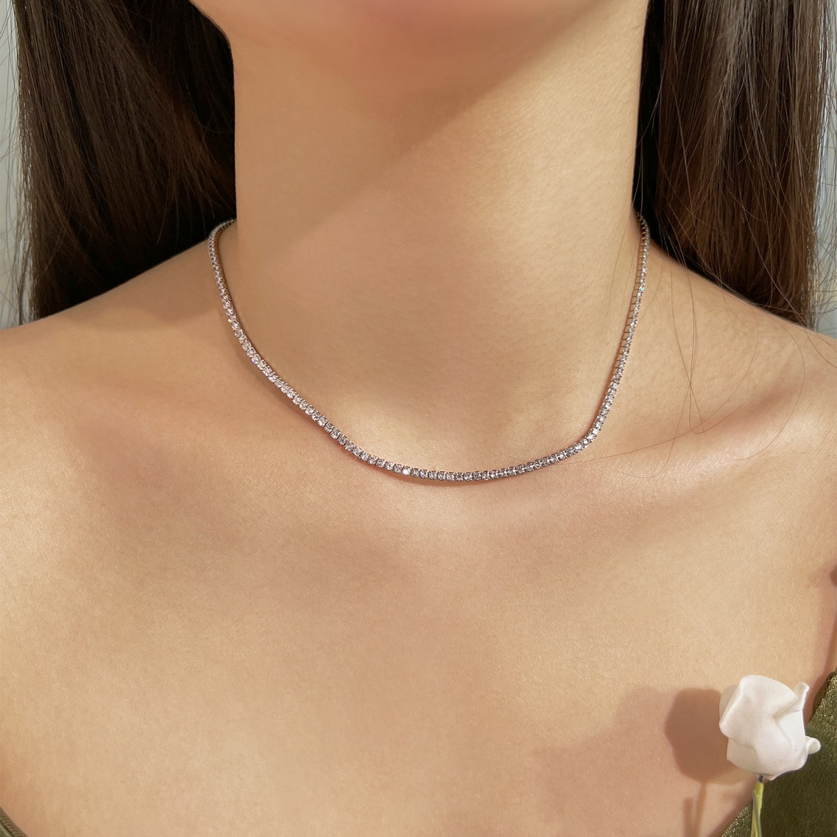 [Royal Jewellery]Delicate Round Shape Tennis Necklace