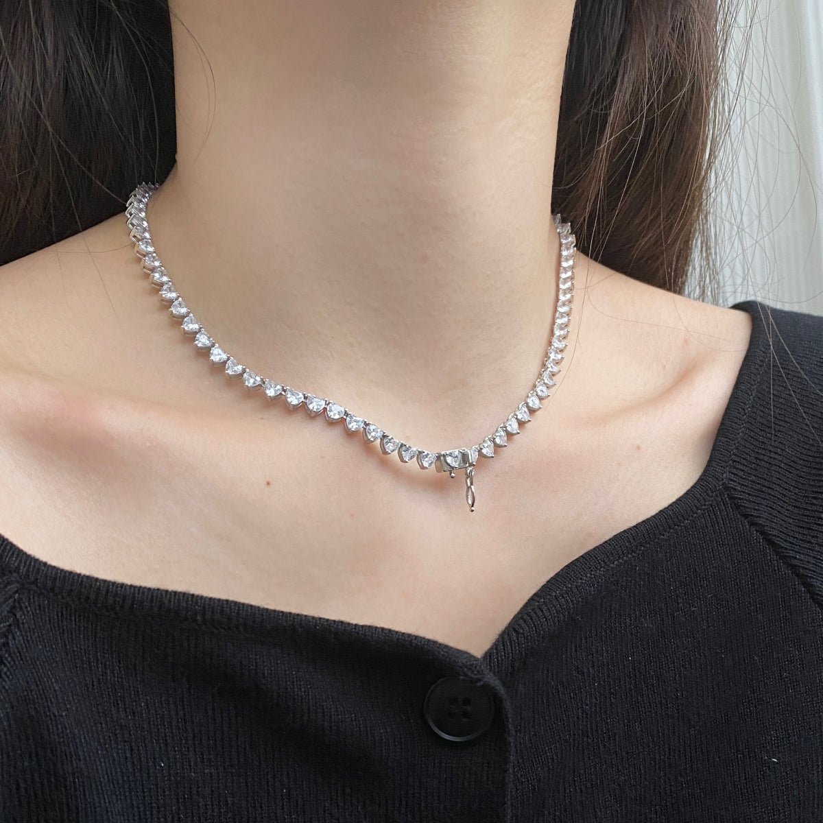 [Royal Jewellery]Ornate Heart Cut Tennis Necklace