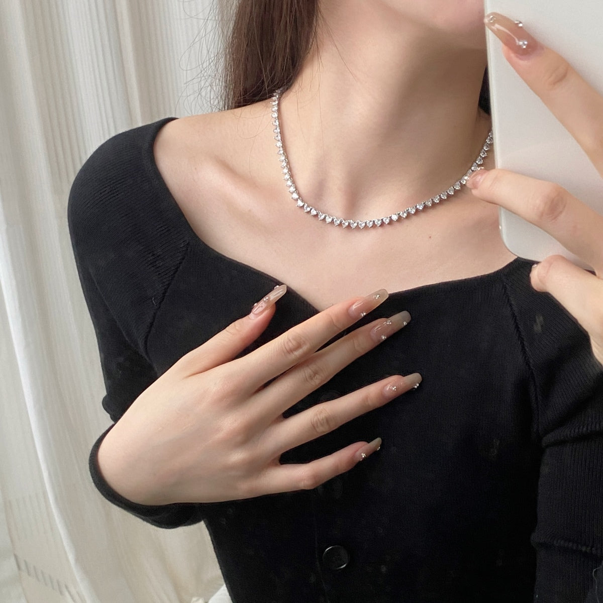 [Royal Jewellery]Ornate Heart Cut Tennis Necklace