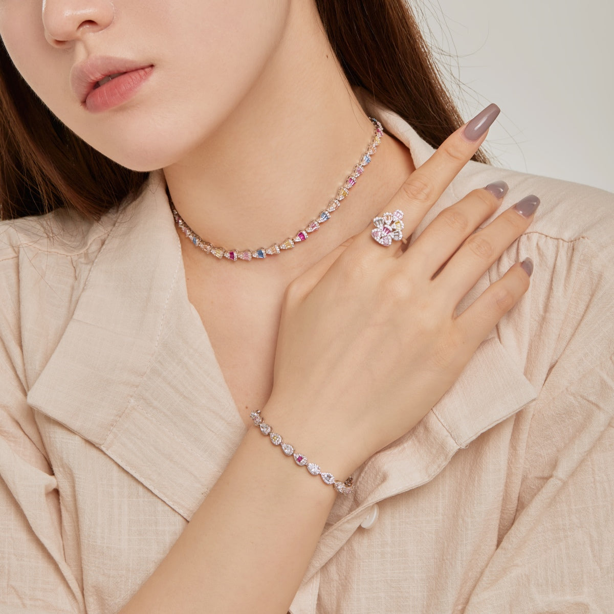 [Royal Jewellery]Sparkling Colorful Water Drop Shape Daily Ring