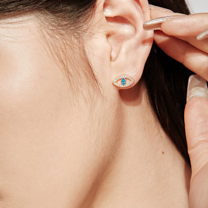 [Royal Jewellery]Blue Devil Eyes Hollow Stud Earrings