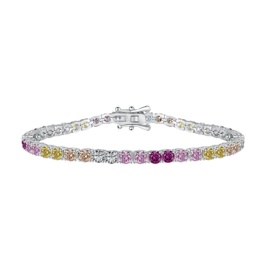 [Royal Jewellery]Radiant Colorful Round Cut Tennis Bracelet