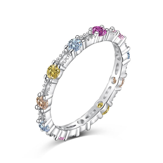 [Royal Jewellery]Sparkling Colorful Round Cut Tennis Ring