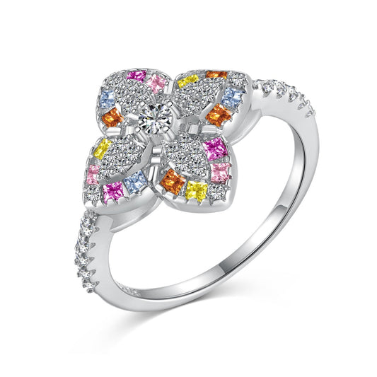 [Royal Jewellery]Luxurious Colorful Flower Shape Banquet Ring