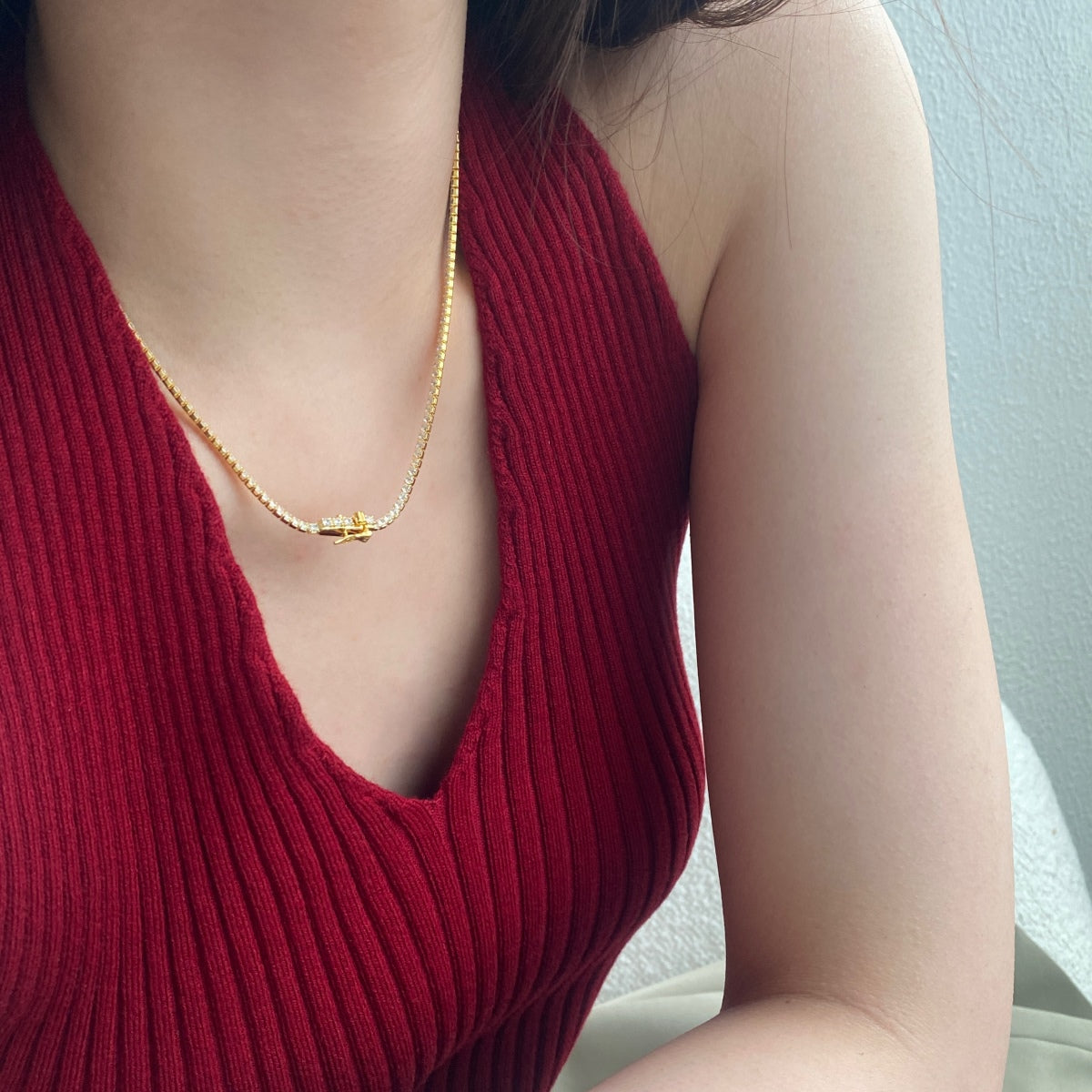 [Royal Jewellery]Delicate Round Shape Tennis Necklace