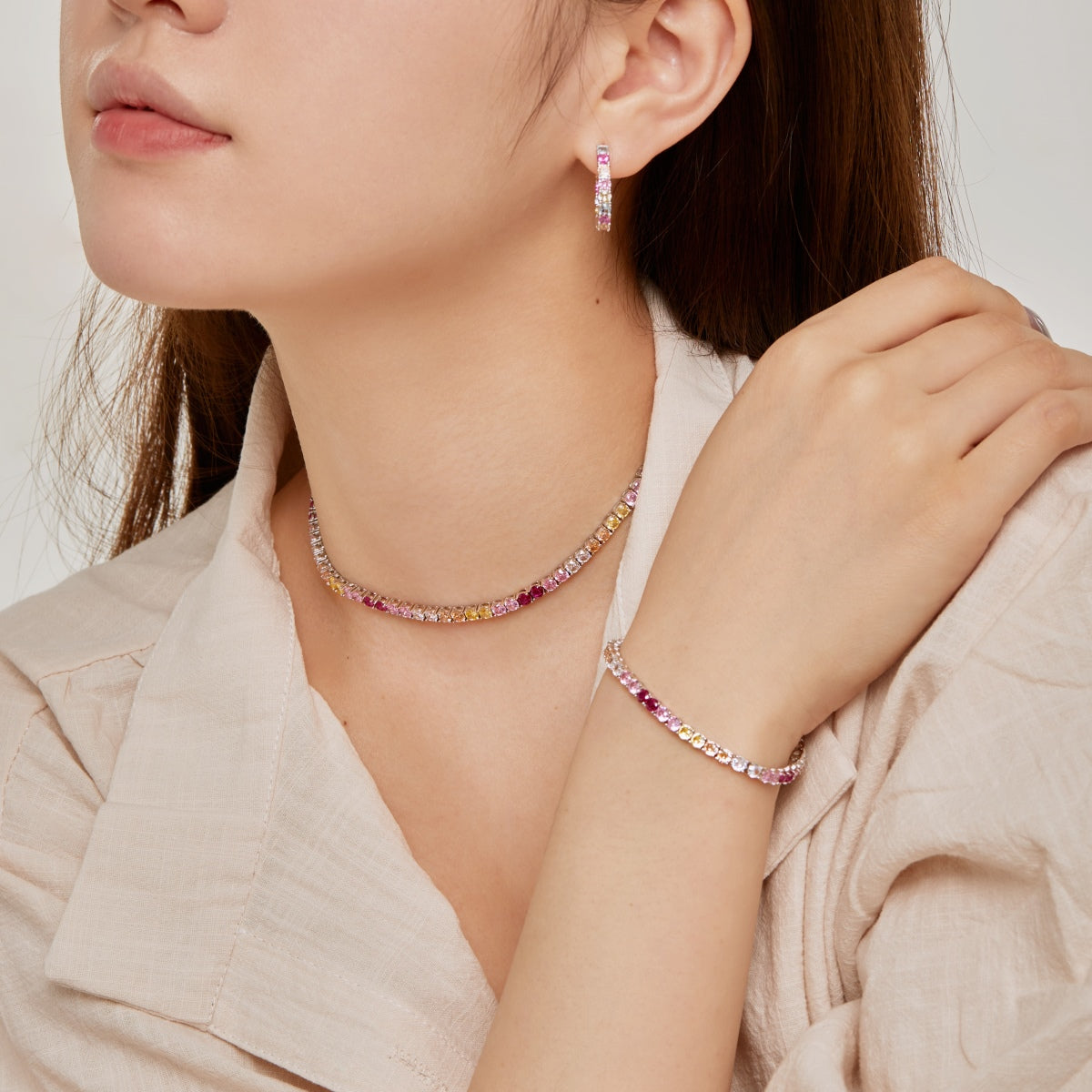 [Royal Jewellery]Delicate Colorful Tennis Necklace