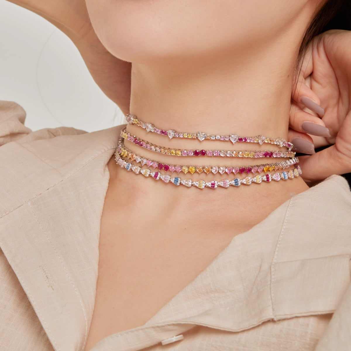 [Royal Jewellery]Delicate Colorful Tennis Necklace
