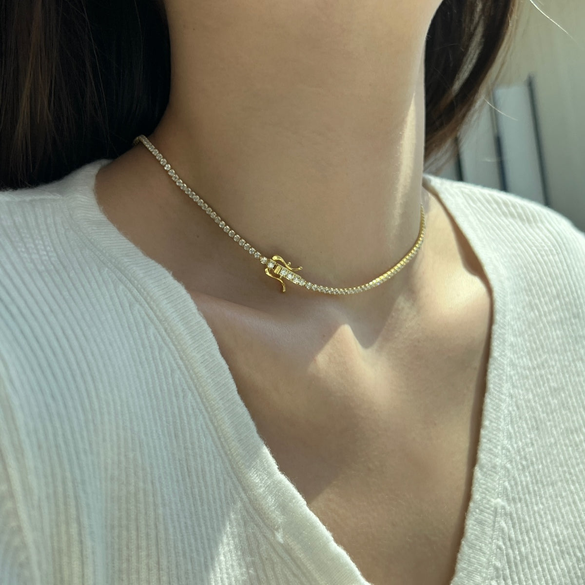 [Royal Jewellery]Delicate Round Shape Tennis Necklace