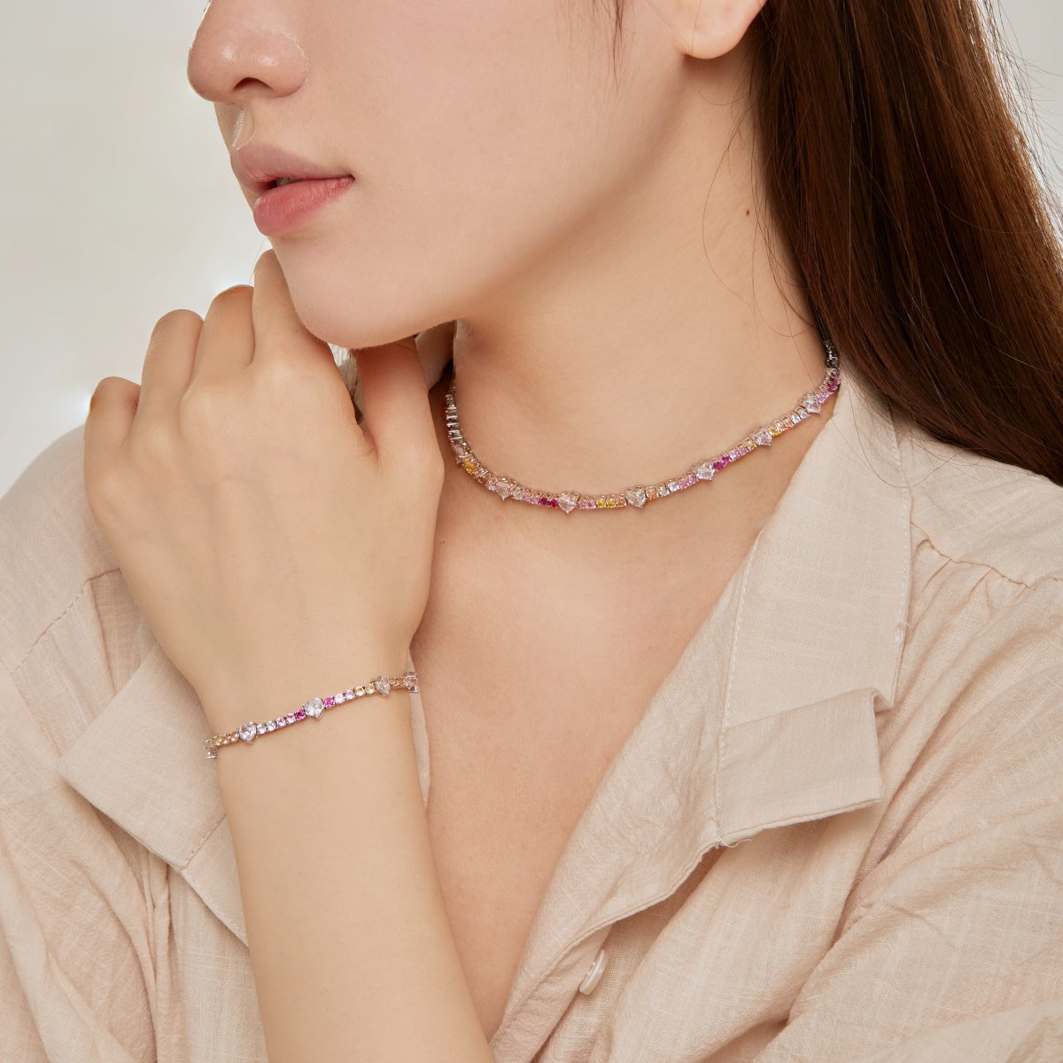 [Royal Jewellery]Romantic Heart Shape Round Cut Lover Bracelet
