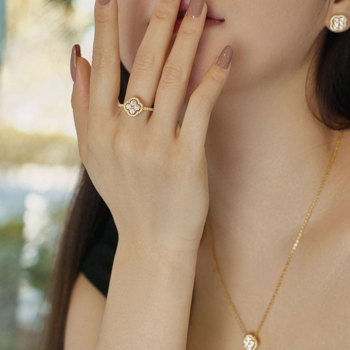 [Royal Jewellery]Four Leaf Clover Flower Design Ring
