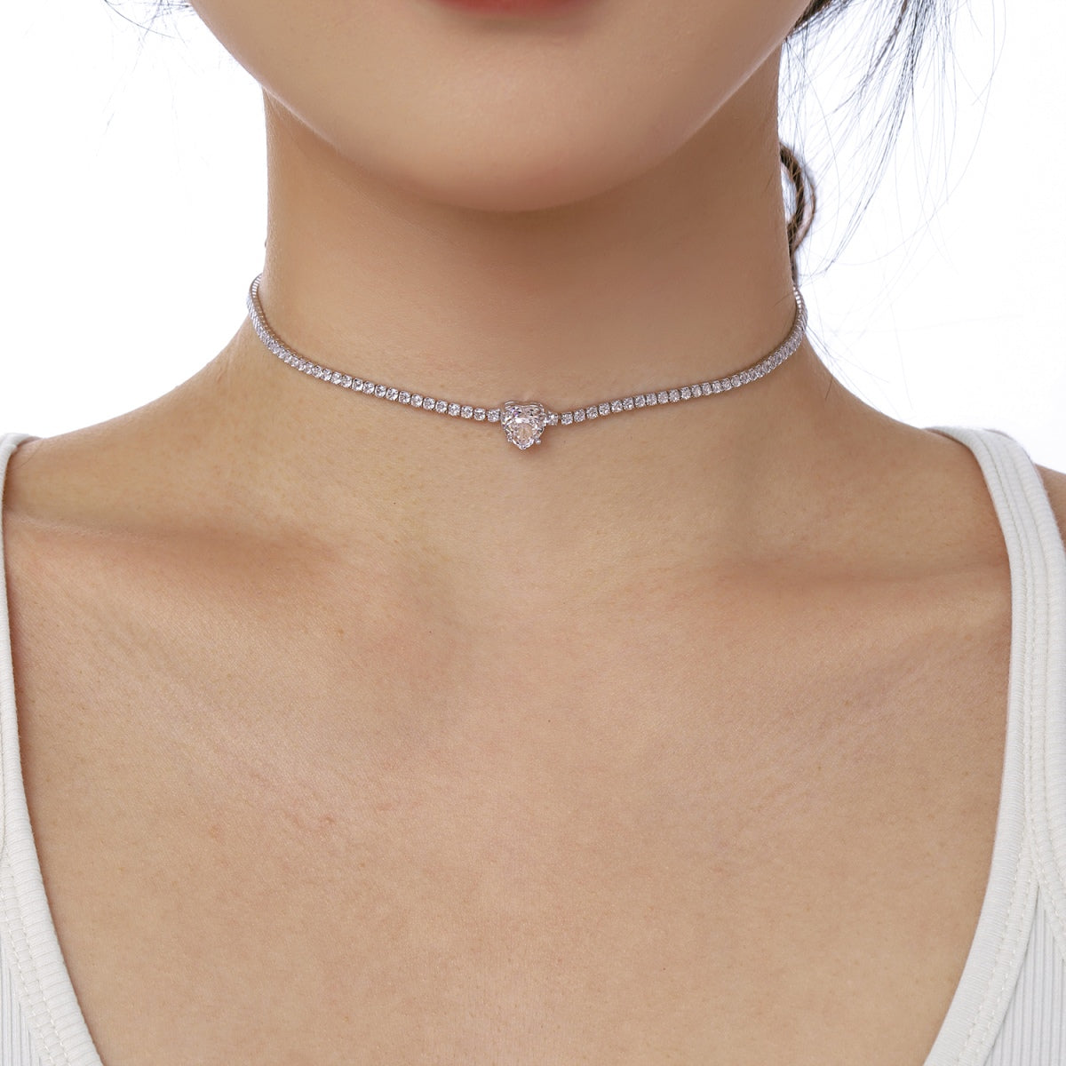[Royal Jewellery]2.0 Carat Sparkling Tennis Heart Cut Necklace