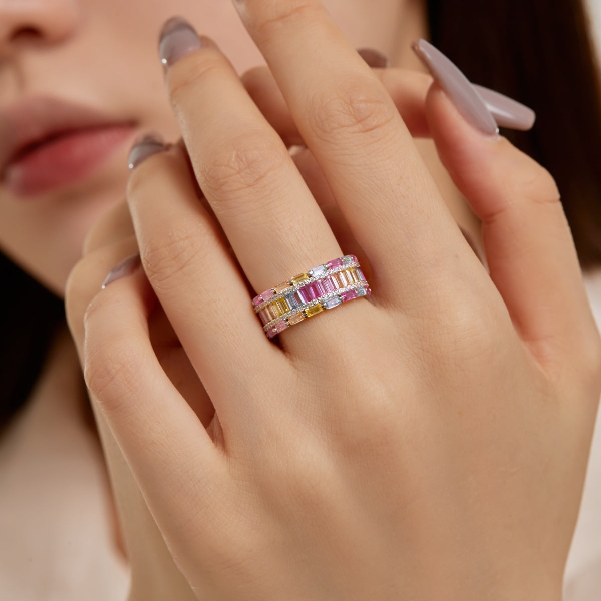 [Royal Jewellery]Dazzling Colorful Radiant Cut Party Ring