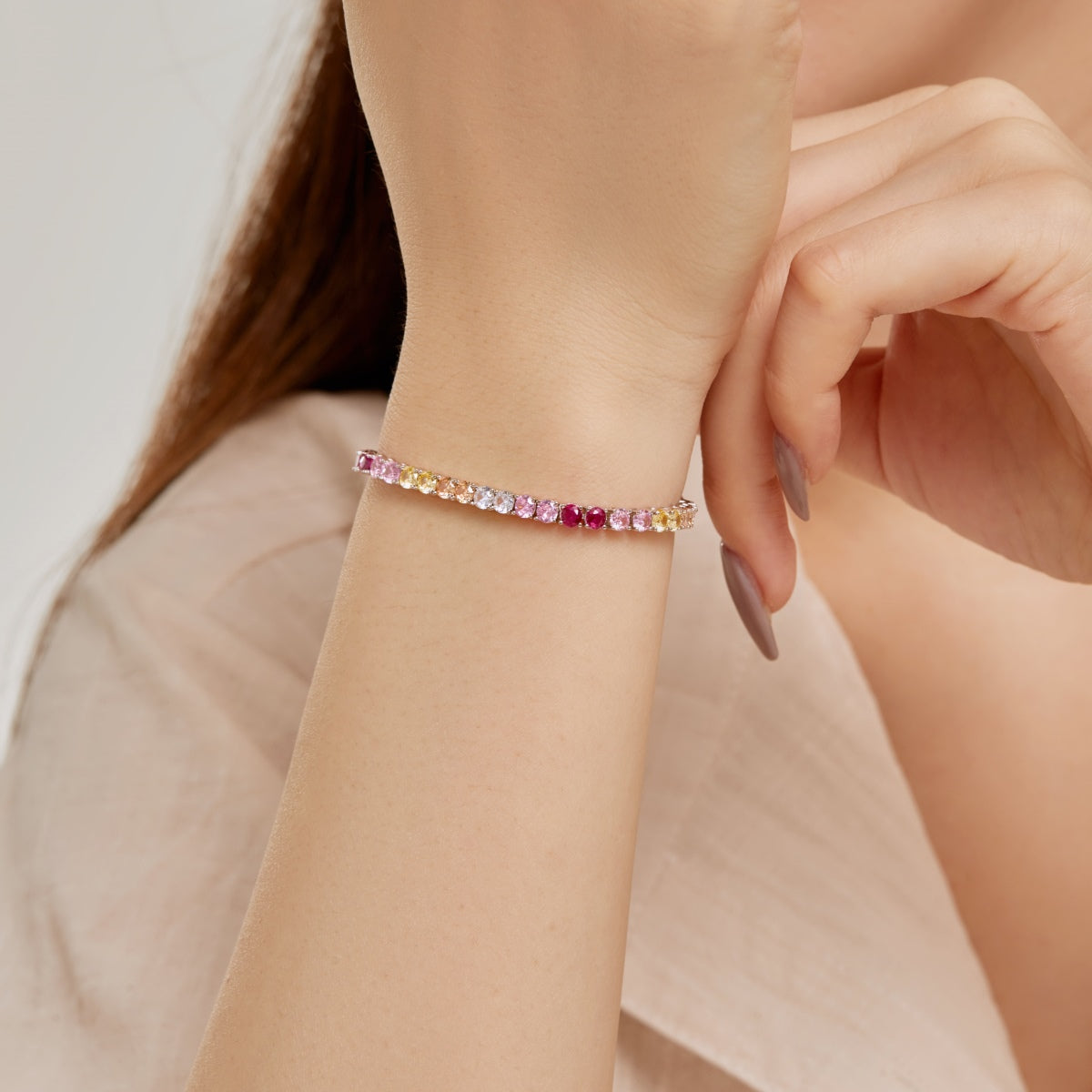 [Royal Jewellery]Radiant Colorful Round Cut Tennis Bracelet