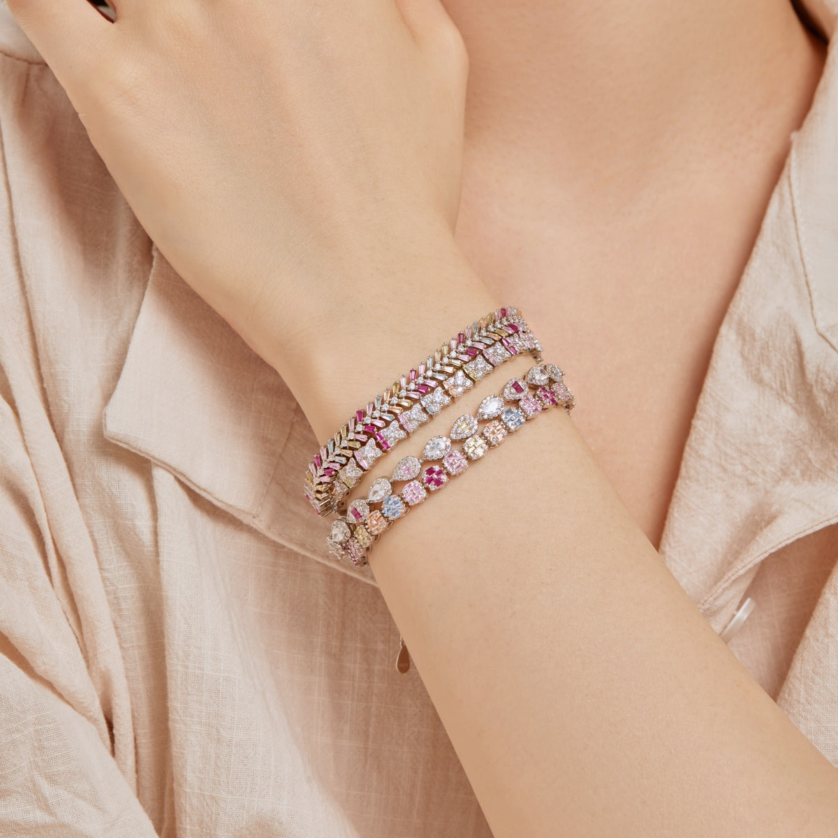 [Royal Jewellery]Delicate Colorful Emerald Cut Daily Bracelet