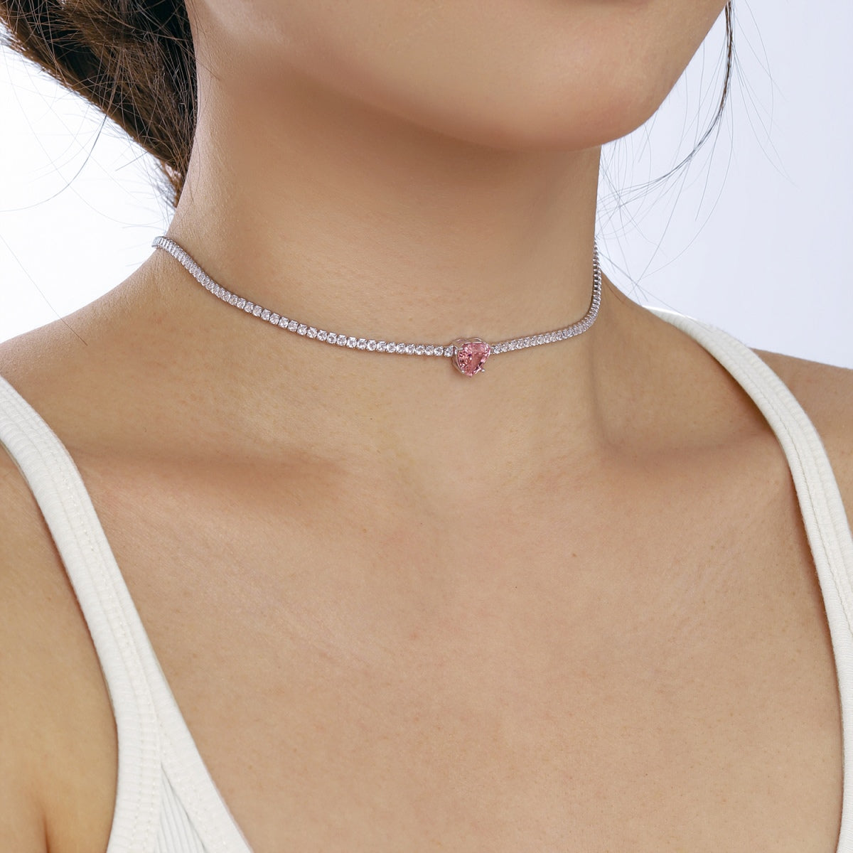 [Royal Jewellery]2.0 Carat Sparkling Tennis Heart Cut Necklace